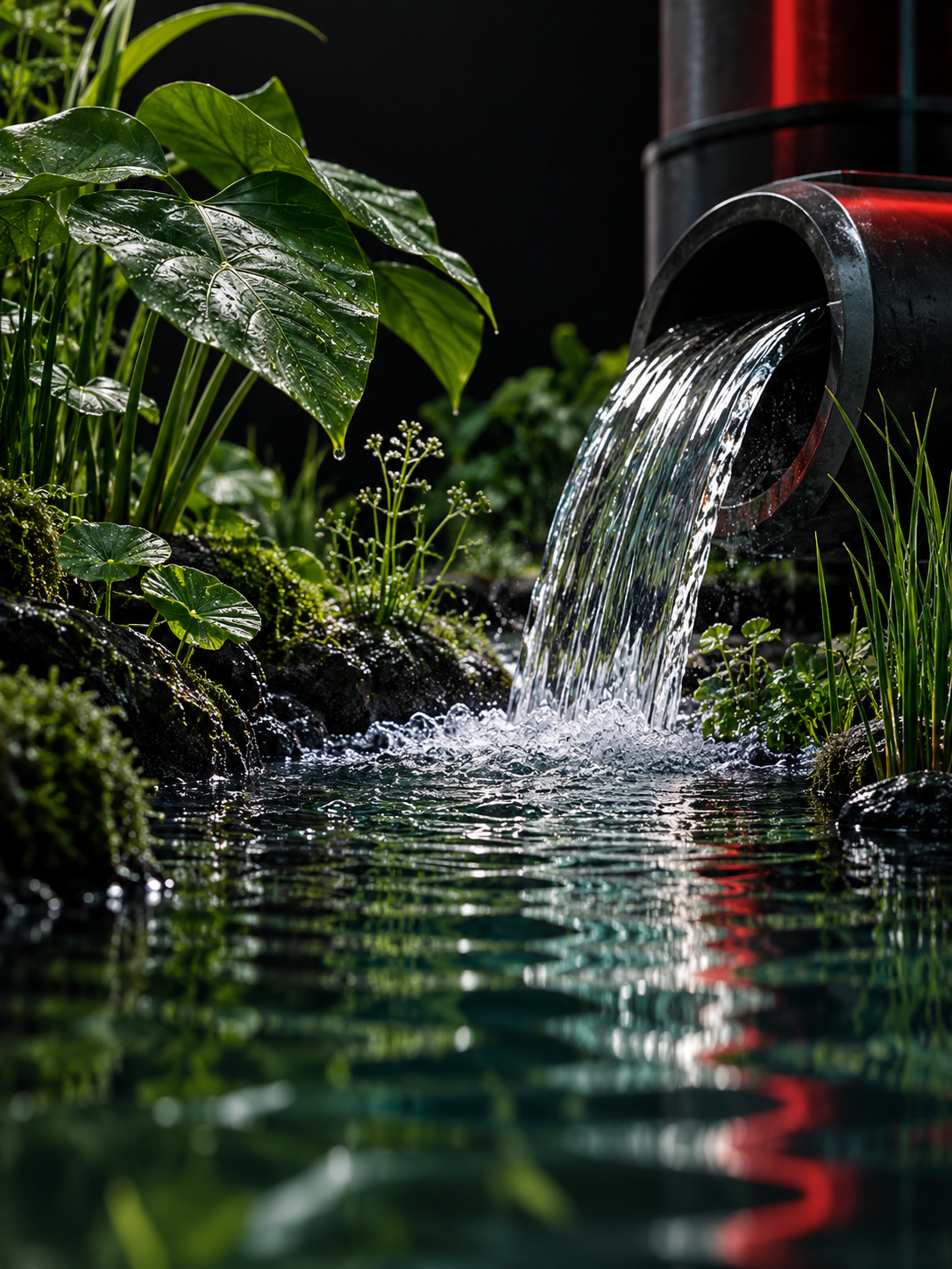 Healthy ecology and clean water beside industrial infrastructure